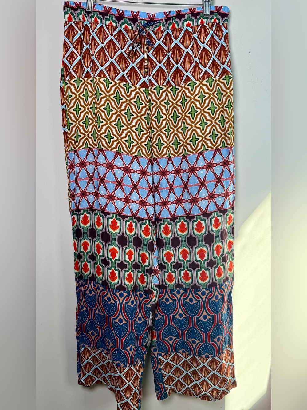 Boho Multi‑Print Wide Leg Pants - Multicolor